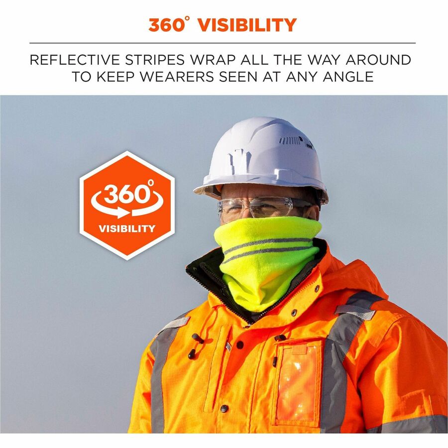 Ergodyne 6961 Reflective Winter Neck Gaiter, Fleece/Acrylic, Lime, Knit, Stretchable, Snug Fit, Comfortable, 360° Reflective Stripes, One Size, Pack of 1