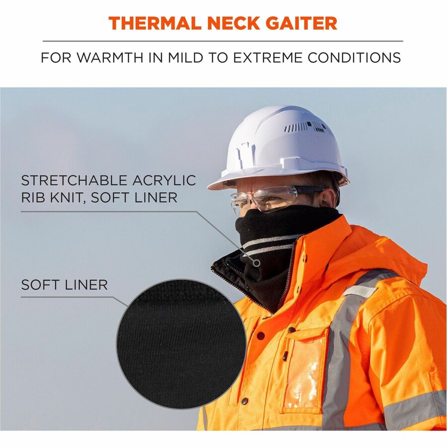 Ergodyne 6961 Reflective Winter Neck Gaiter, Fleece/Acrylic, Black, Knit, Stretchable, Snug Fit, Comfortable, 360° Reflective Stripes, One Size, Packaged Quantity: 1 Each