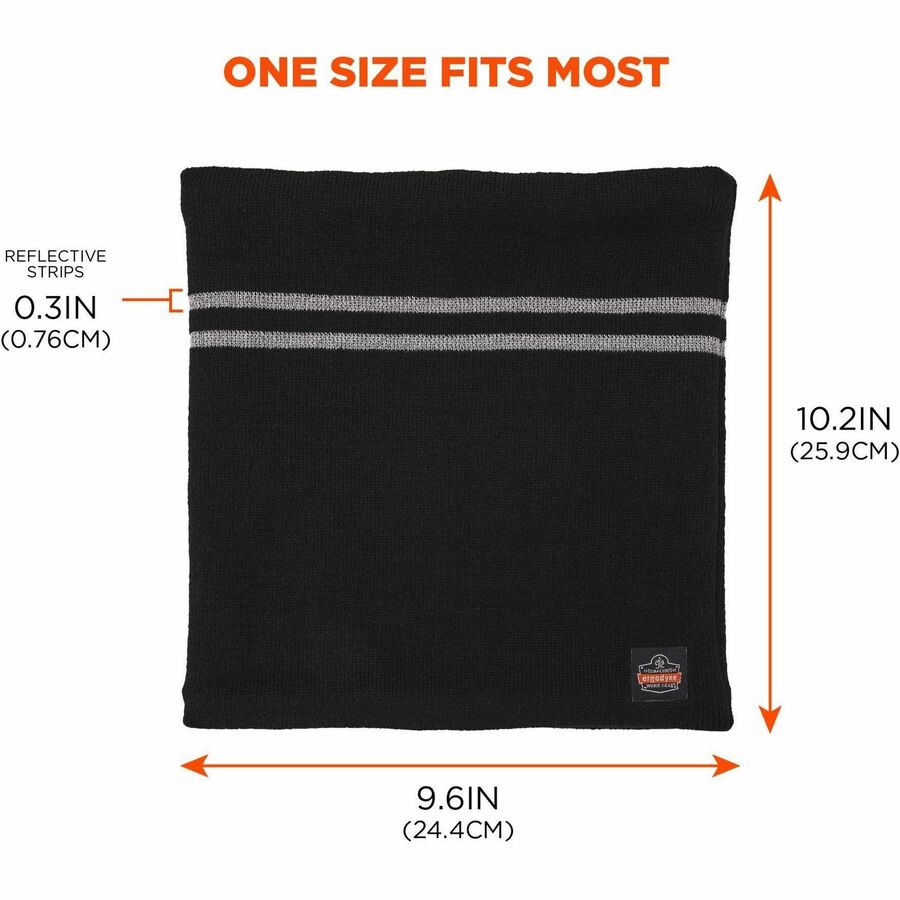Ergodyne 6961 Reflective Winter Neck Gaiter, Fleece/Acrylic, Black, Knit, Stretchable, Snug Fit, Comfortable, 360° Reflective Stripes, One Size, Packaged Quantity: 1 Each