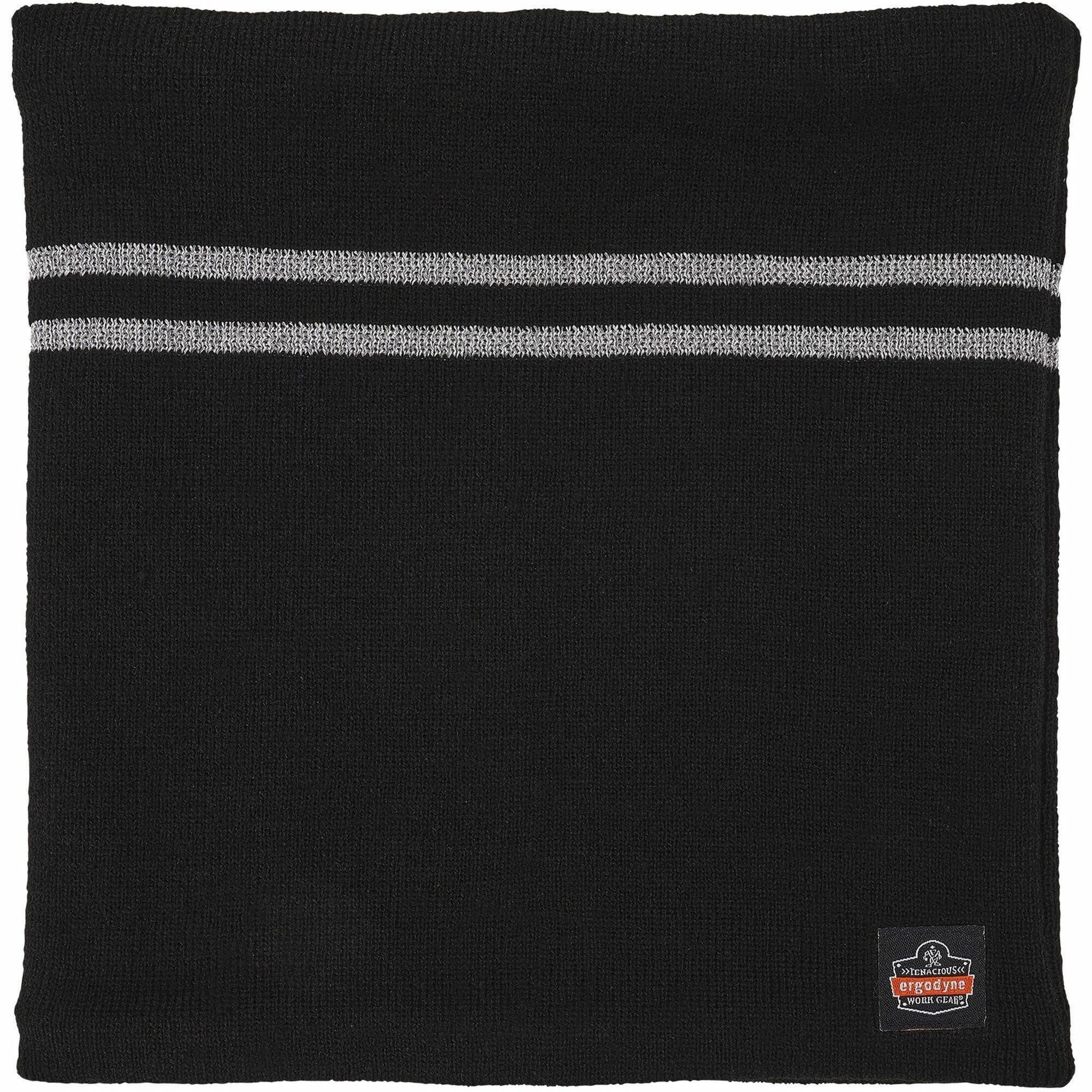 Ergodyne 6961 Reflective Winter Neck Gaiter, Fleece/Acrylic, Black, Knit, Stretchable, Snug Fit, Comfortable, 360° Reflective Stripes, One Size, Packaged Quantity: 1 Each
