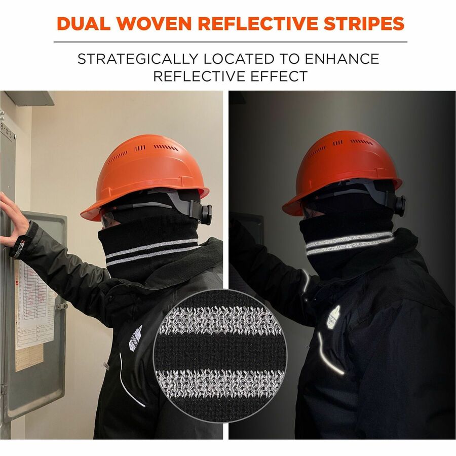 Ergodyne 6961 Reflective Winter Neck Gaiter, Fleece/Acrylic, Black, Knit, Stretchable, Snug Fit, Comfortable, 360° Reflective Stripes, One Size, Packaged Quantity: 1 Each