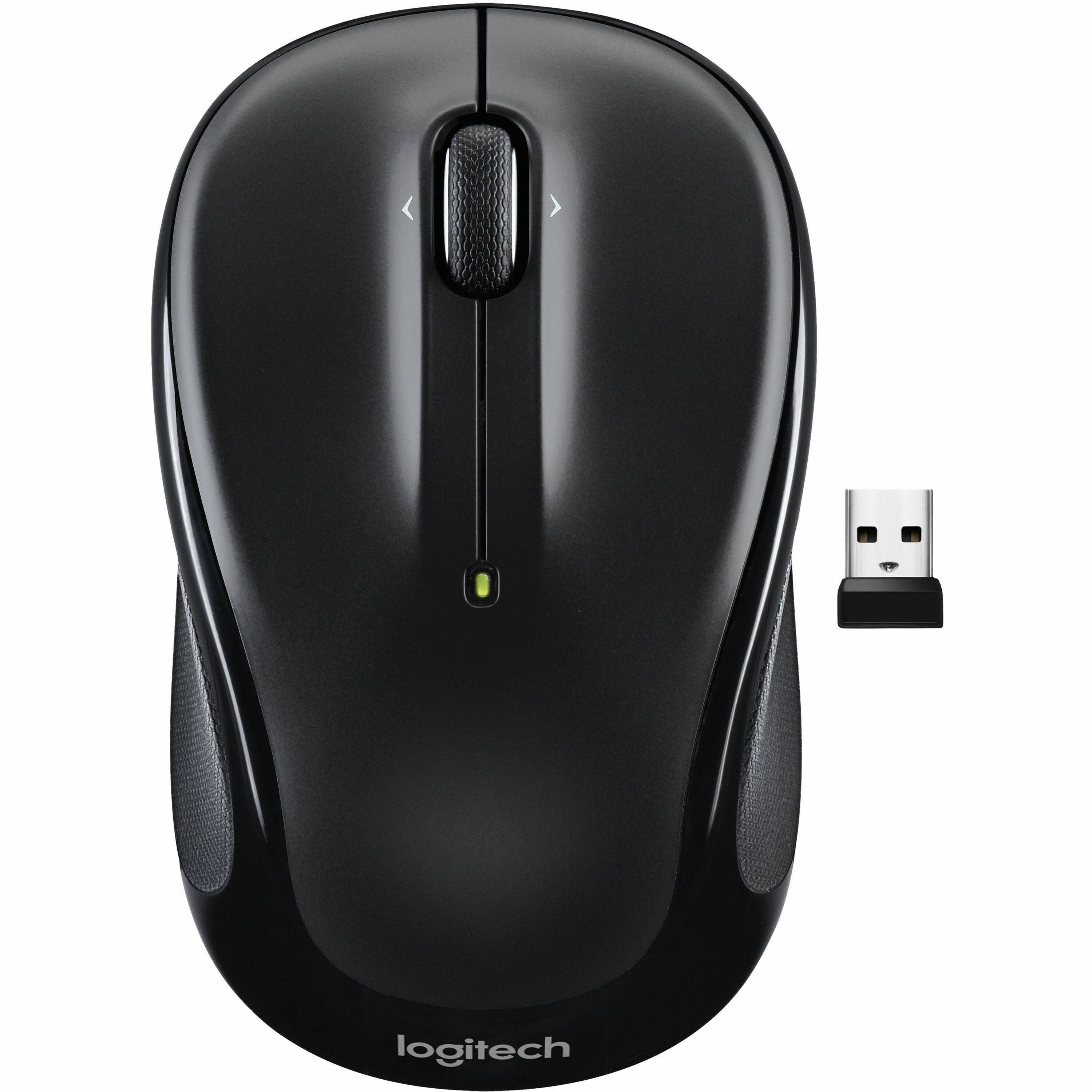 Logitech M325S Wireless Optical Mouse, 5 Buttons, Symmetrical Design, USB, Black, 1 Each