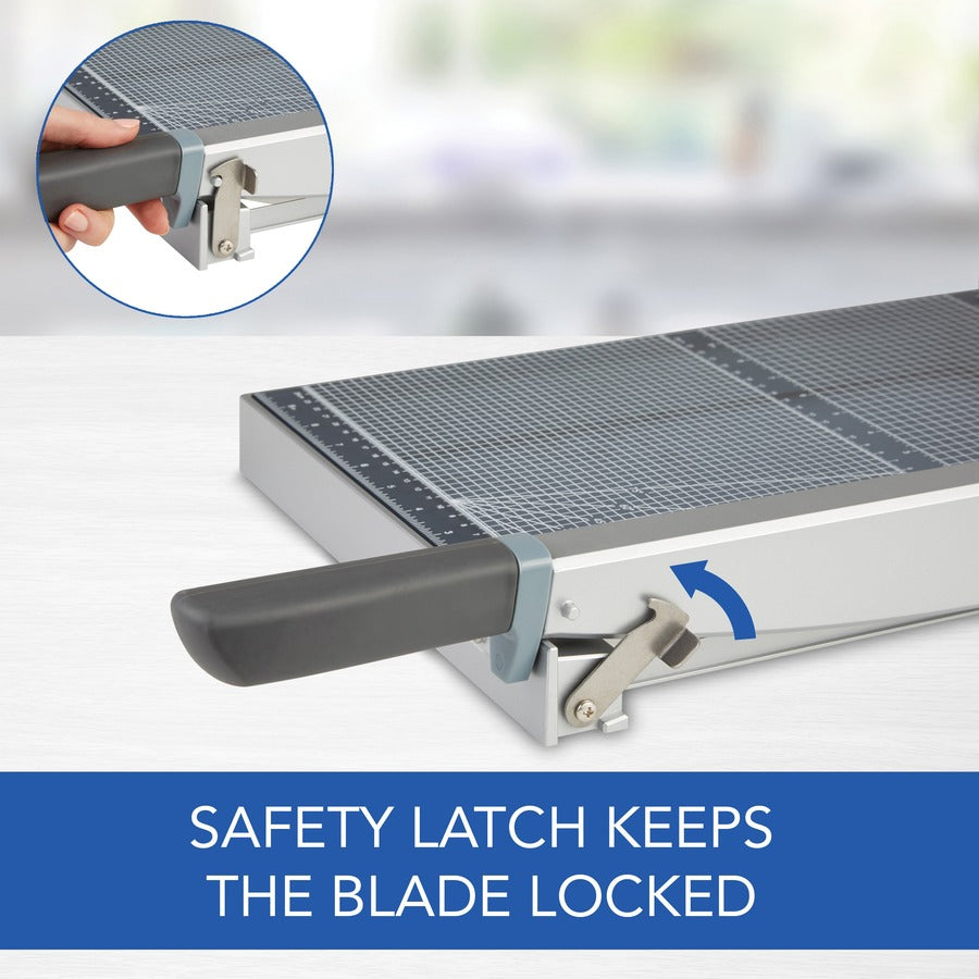 Swingline ClassicCut Guillotine Glass Trimmer - 15 Sheet Cutting Capacity - 12" Cutting Length - Safety Latch - Tempered Glass - Gray - 1 Each