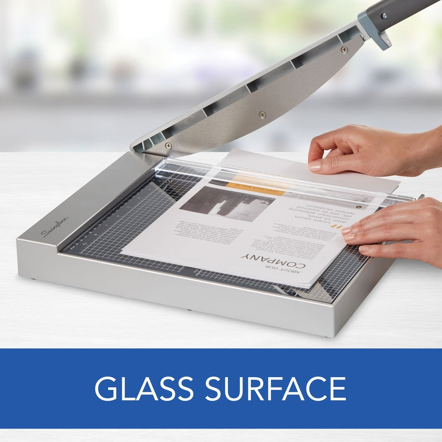 Swingline ClassicCut Guillotine Glass Trimmer - 15 Sheet Cutting Capacity - 12" Cutting Length - Safety Latch - Tempered Glass - Gray - 1 Each
