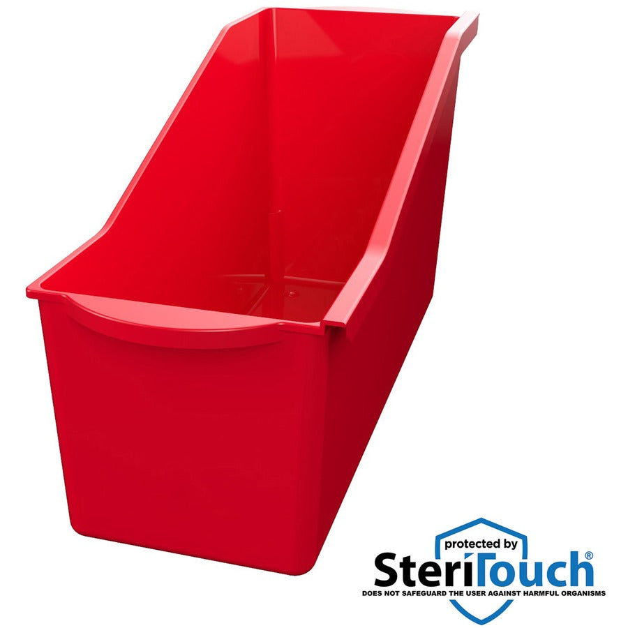 Deflecto Antimicrobial Kids Book Bin - 7.35" Height x 14.20" Width x 5.34" Depth - Antimicrobial, Lightweight, Portable, Mold Resistant, Mildew Resistant, Stackable, Handle - Red - Polypropylene - 1 Each