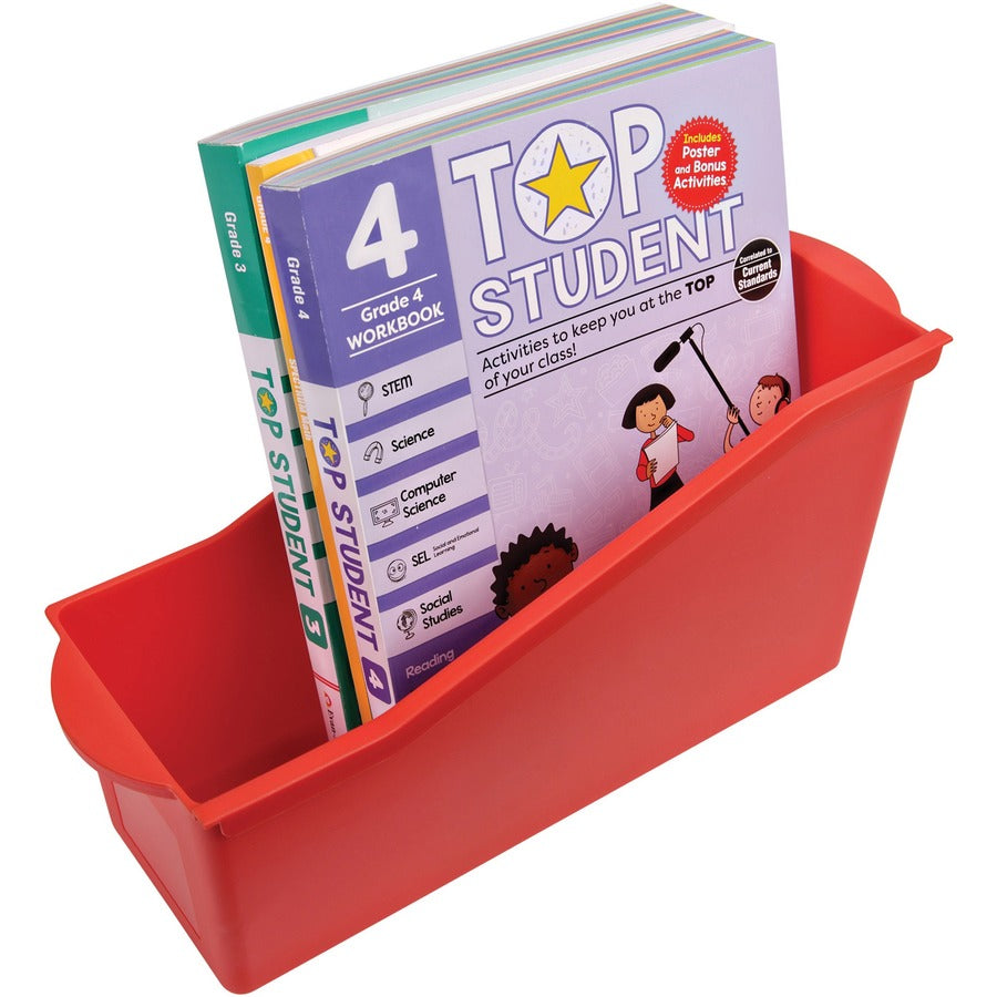 Deflecto Antimicrobial Kids Book Bin - 7.35" Height x 14.20" Width x 5.34" Depth - Antimicrobial, Lightweight, Portable, Mold Resistant, Mildew Resistant, Stackable, Handle - Red - Polypropylene - 1 Each