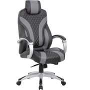 Boss Hinged Arm Executive Chair - Black, Gray Seat Color - Vinyl Seat Material - Black, Gray Back Color - Vinyl Back Material - 5-star Base - Armrest - 1 Each