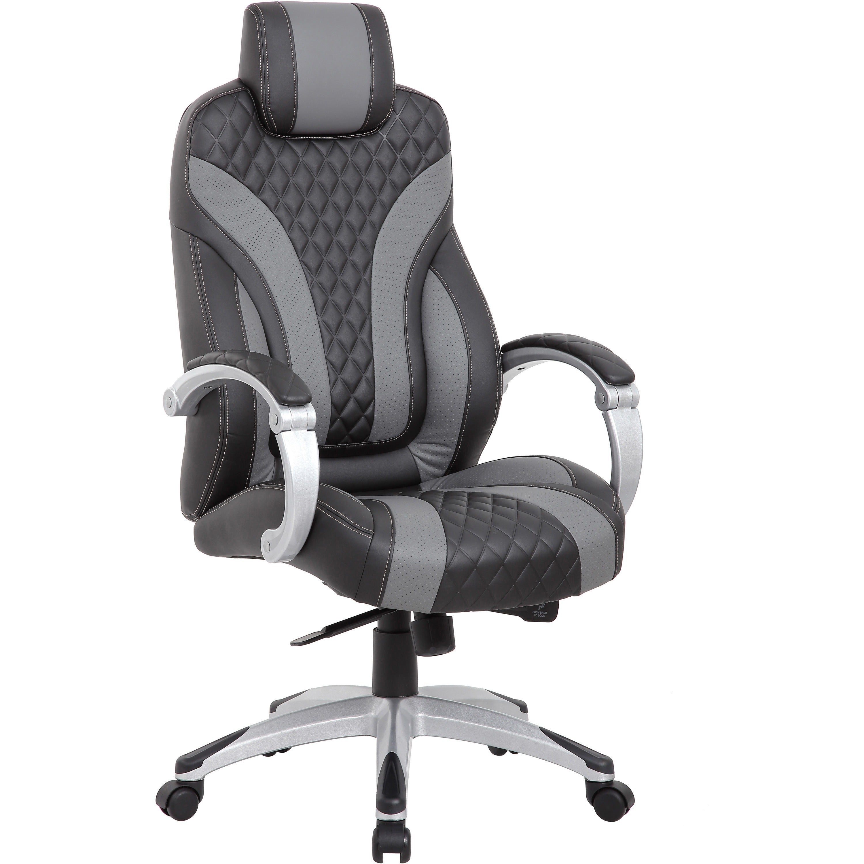 Boss Hinged Arm Executive Chair - Black, Gray Seat Color - Vinyl Seat Material - Black, Gray Back Color - Vinyl Back Material - 5-star Base - Armrest - 1 Each
