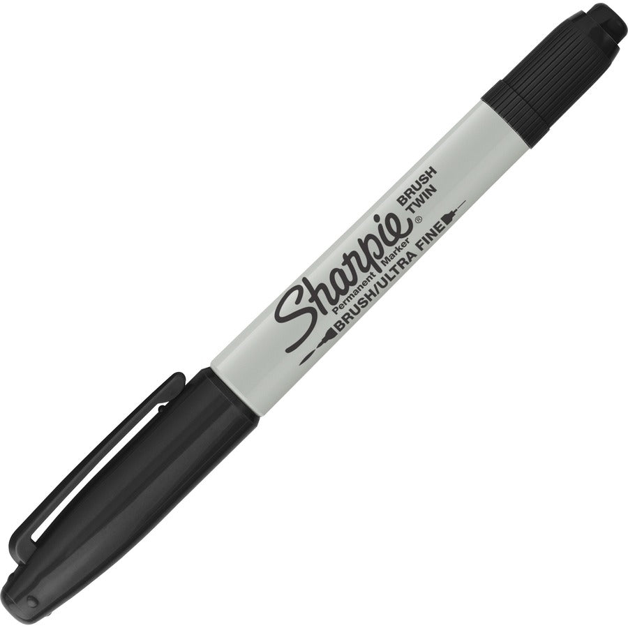 Sharpie Brush Twin Permanent Markers, Dual Tip, Ultra Fine Brush, Black Ink, 2 Pack