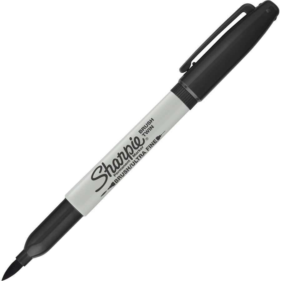 Sharpie Brush Twin Permanent Markers, Dual Tip, Ultra Fine Brush, Black Ink, 2 Pack