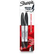 Sharpie Brush Twin Permanent Markers, Dual Tip, Ultra Fine Brush, Black Ink, 2 Pack