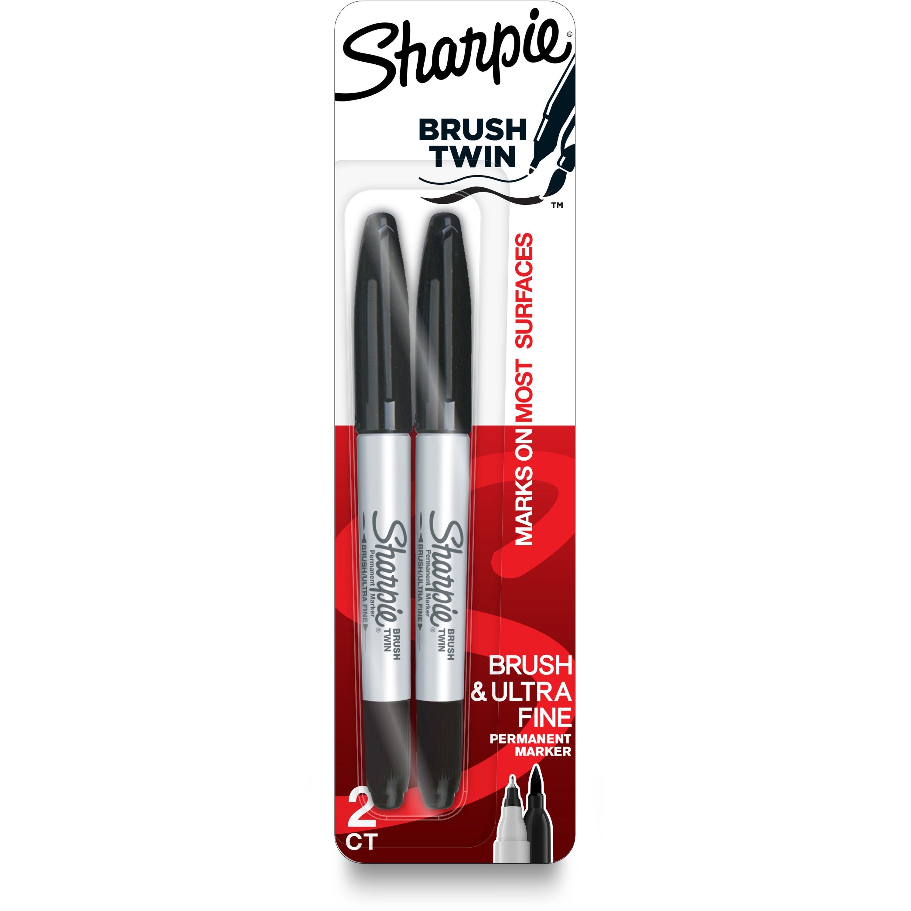 Sharpie Brush Twin Permanent Markers, Dual Tip, Ultra Fine Brush, Black Ink, 2 Pack