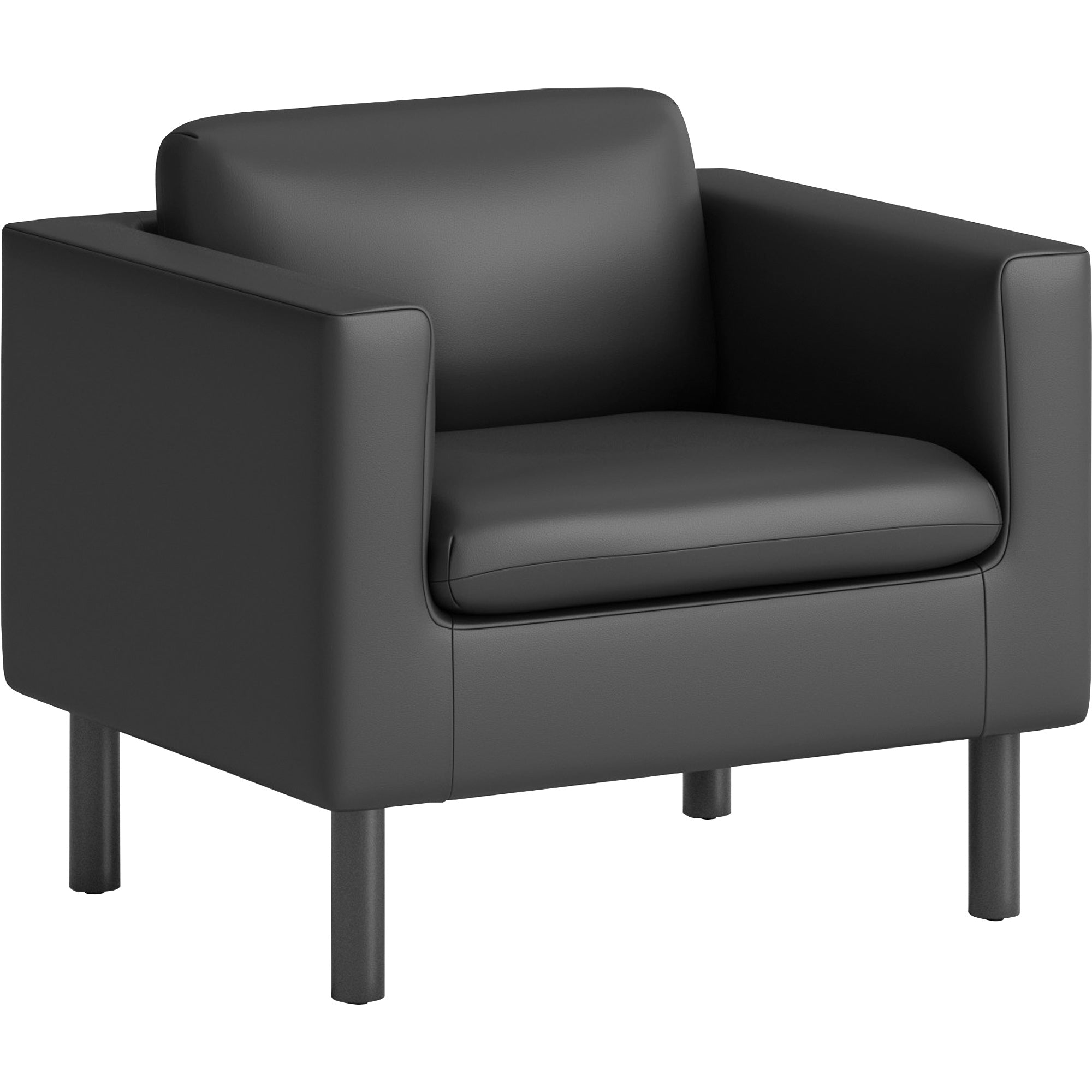 HON Parkwyn Club Chair, Black Polyurethane, 29" H x 33" W x 26.8" D, Black Metal Legs, 1 Each