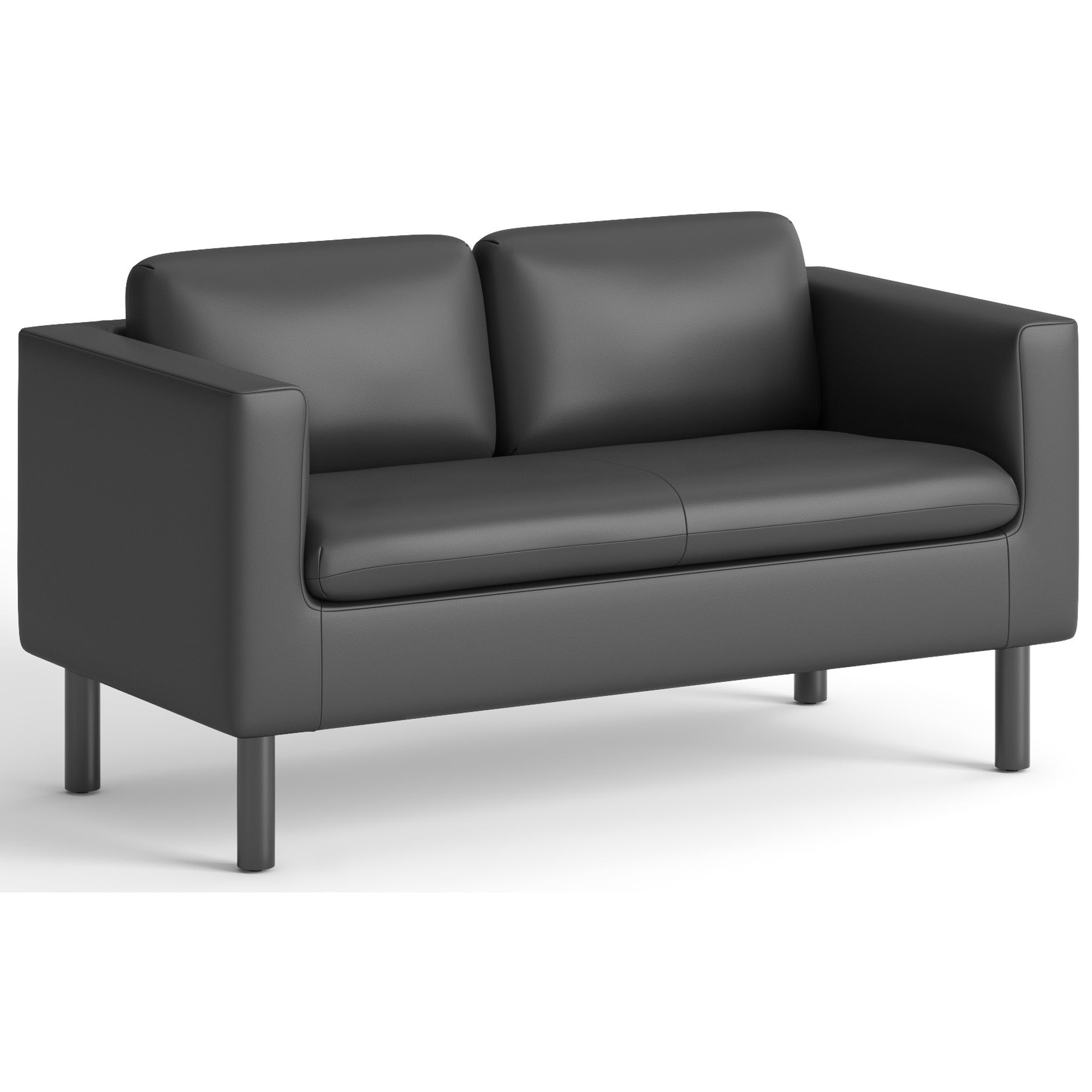HON Parkwyn Loveseat, Black Polyurethane, 29"H x 53.5"W x 26.8"D, Metal Legs, 1 Each