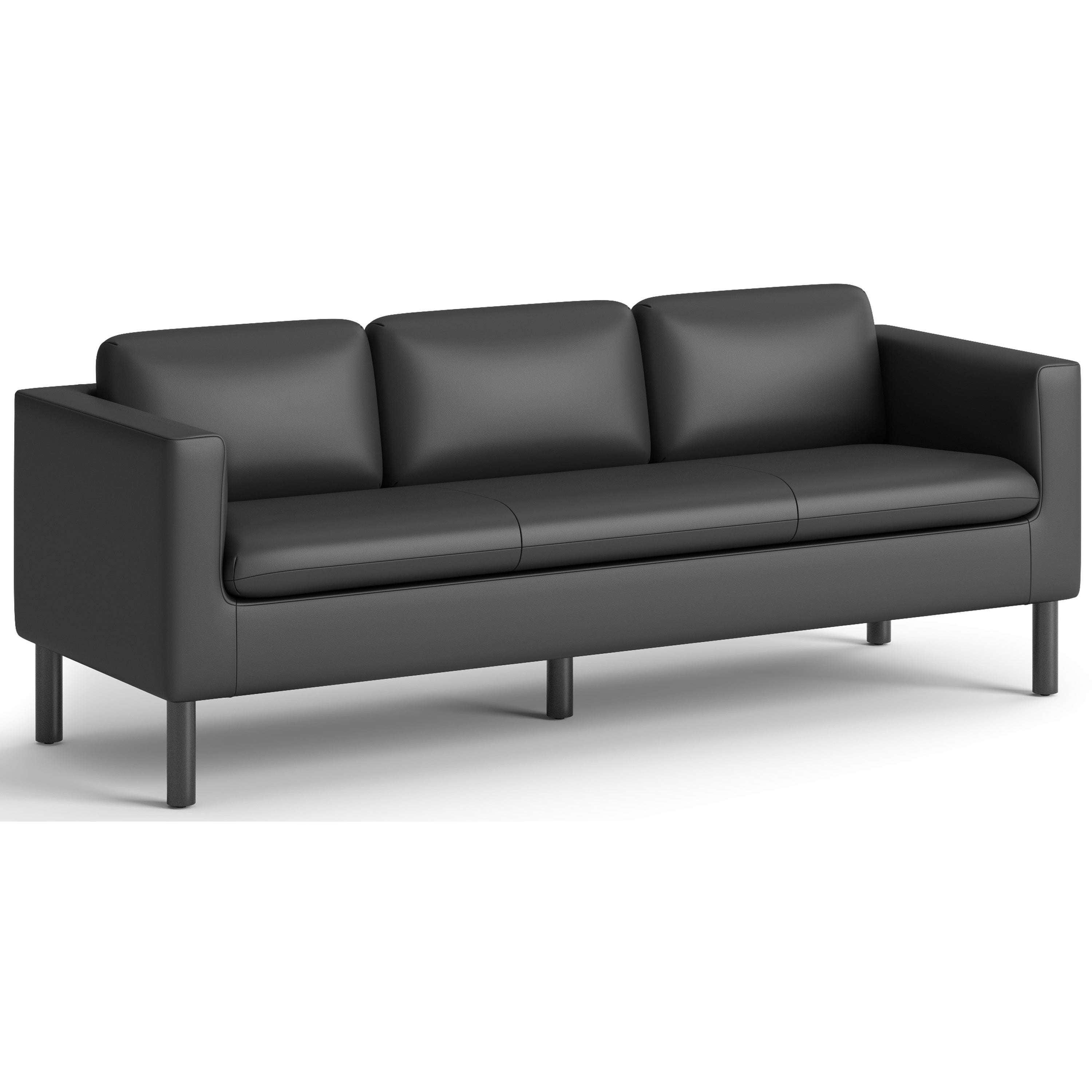HON Parkwyn Lounge Sofa, Black Polyurethane, 29" H x 77" W x 26.8" D, Black Metal Legs, 1 Each