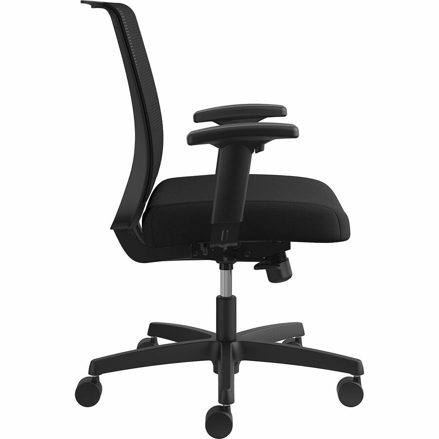 HON Convergence Synchro Tilt Task Chair, Black Fabric Seat, Black Mesh Low Back, Adjustable Arms, 5-Star Base, 1 Each