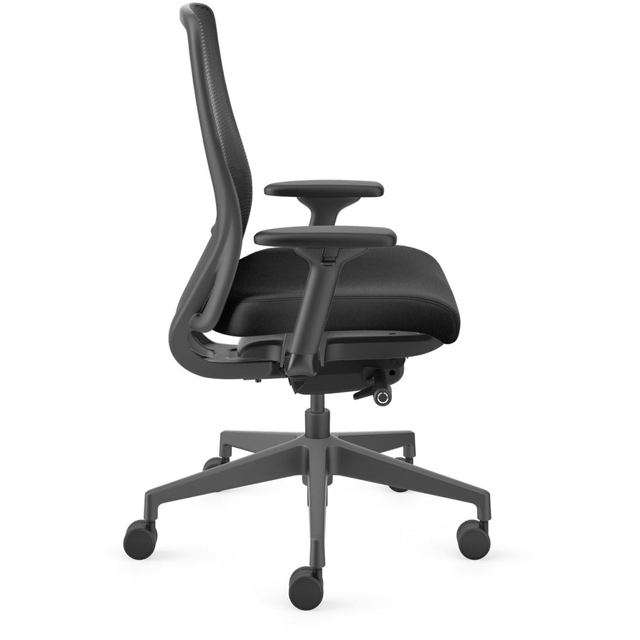 HON Nucleus Task Chair KD, Black Fabric Seat, Black Mesh Back, Black Frame, Adjustable Armrests, Ergonomic Design, 1 Each