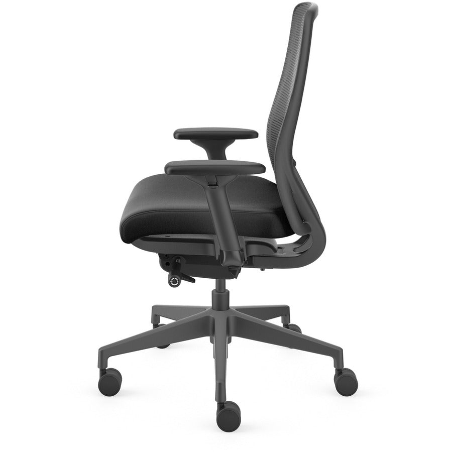 HON Nucleus Task Chair KD, Black Fabric Seat, Black Mesh Back, Black Frame, Adjustable Armrests, Ergonomic Design, 1 Each