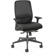 HON Nucleus Task Chair KD, Black Vinyl Seat, Black Mesh Back, Adjustable Armrests, Ergonomic Design, 1 Each