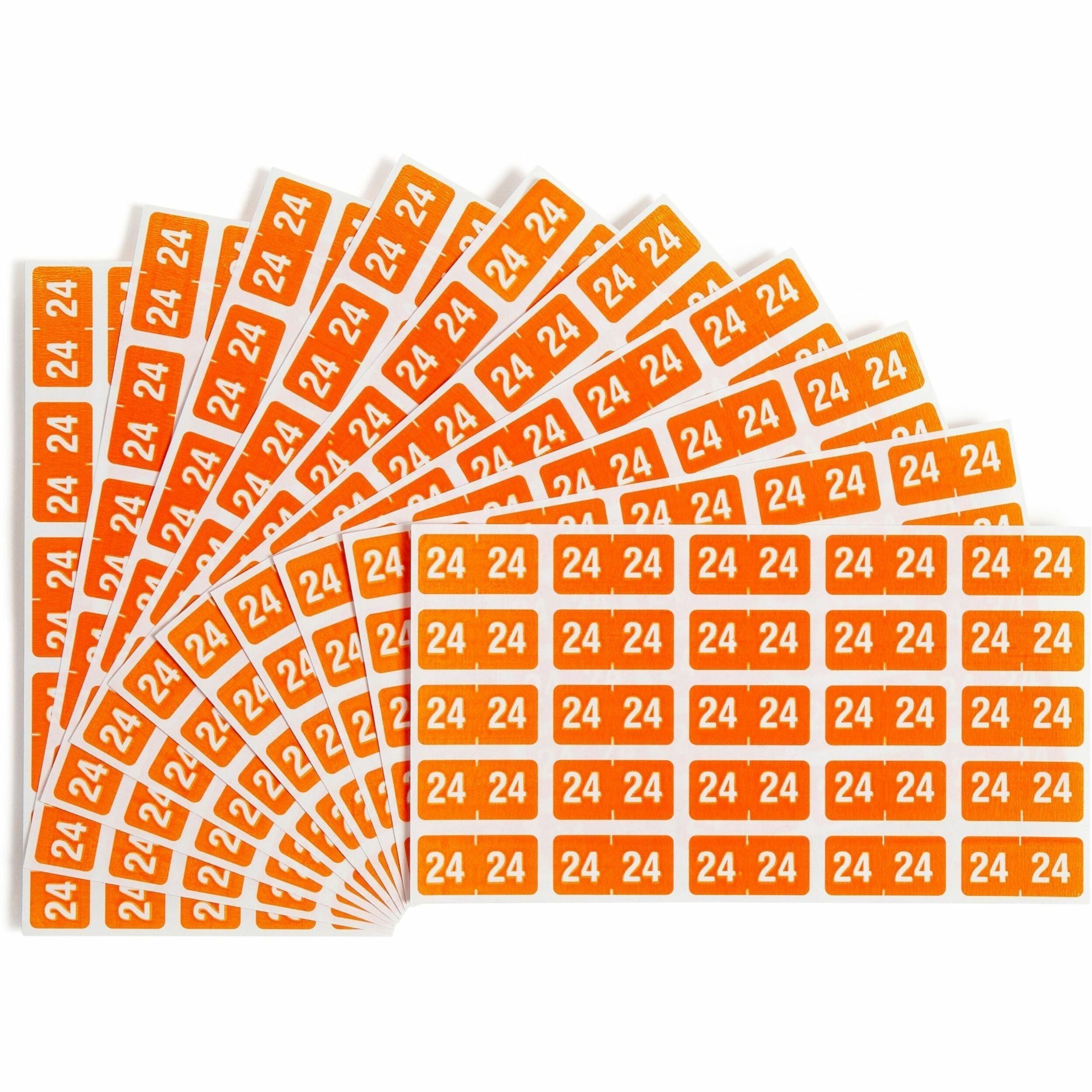 Smead ETS Color-Coded Year Labels, Orange, Laminated, Rectangle, 1/2" x 1", 10 Sheets, 250 Labels, 1 Pack