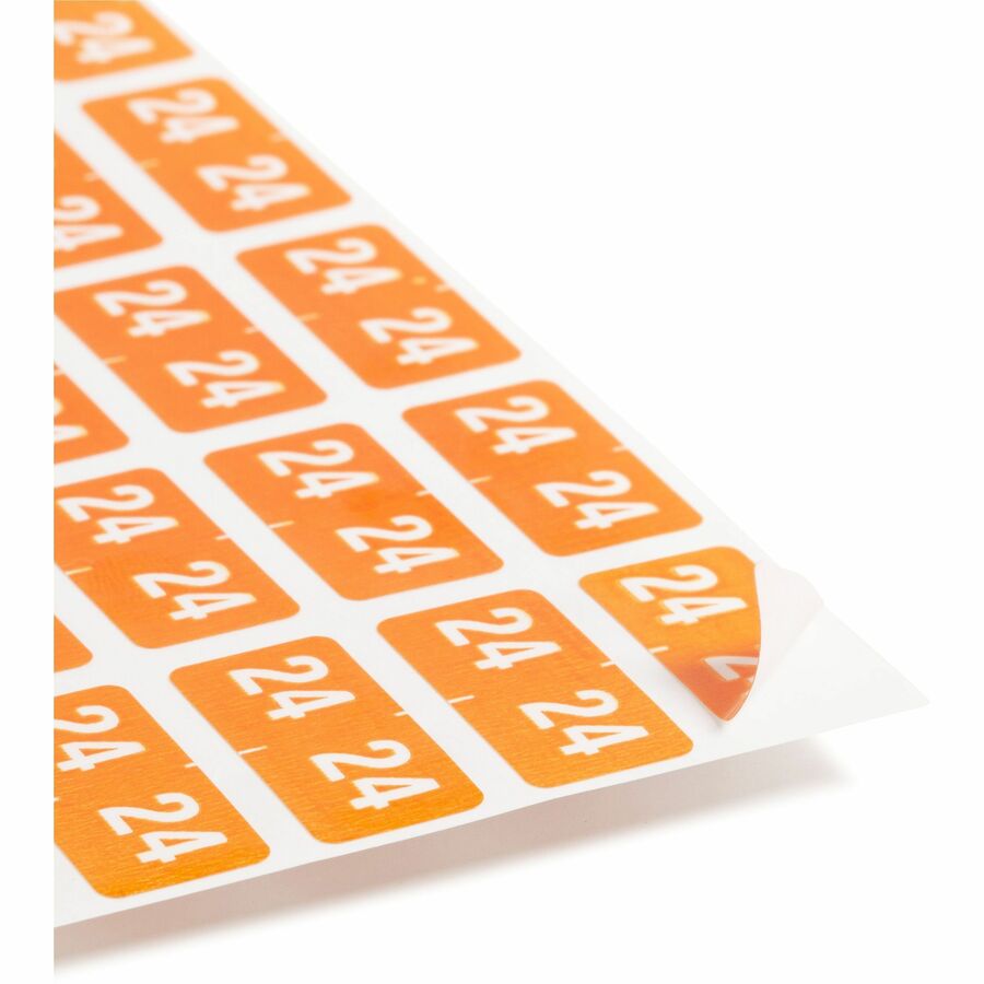 Smead ETS Color-Coded Year Labels, Orange, Laminated, Rectangle, 1/2" x 1", 10 Sheets, 250 Labels, 1 Pack