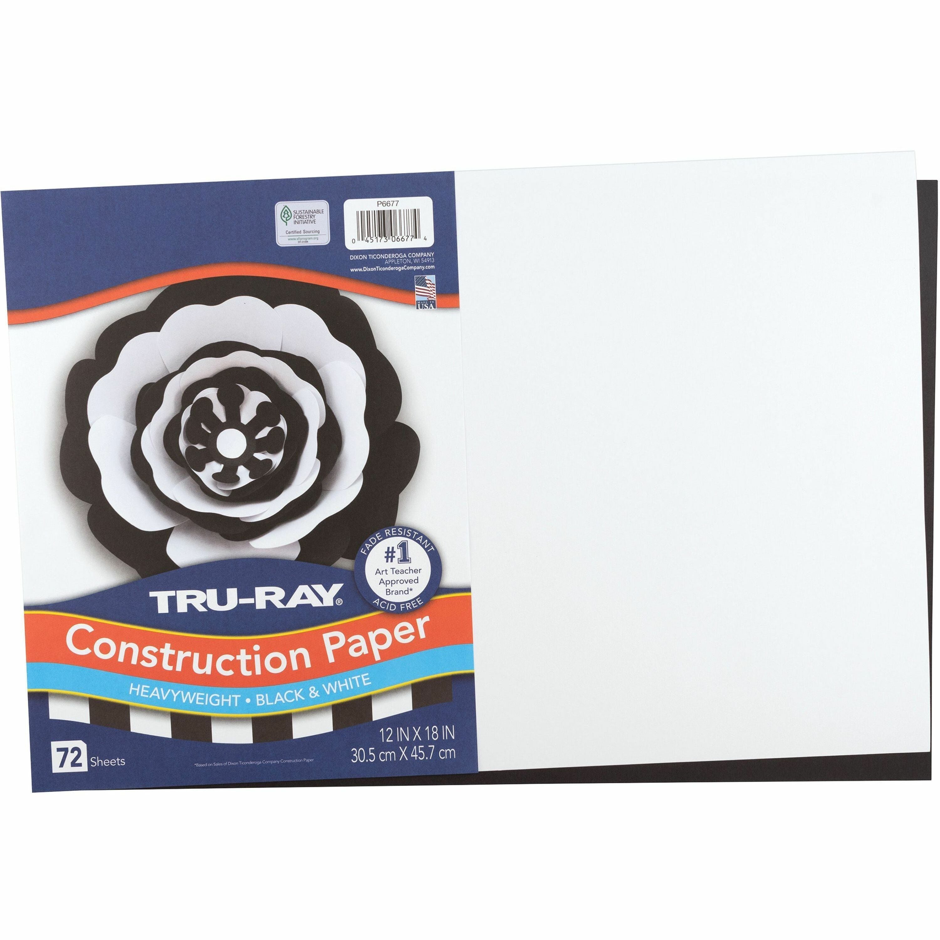 Tru-Ray Construction Paper, 12" x 18", Black & White, Sulphite Fiber, Heavyweight, Acid-Free, Fade Resistant, 72 Pack