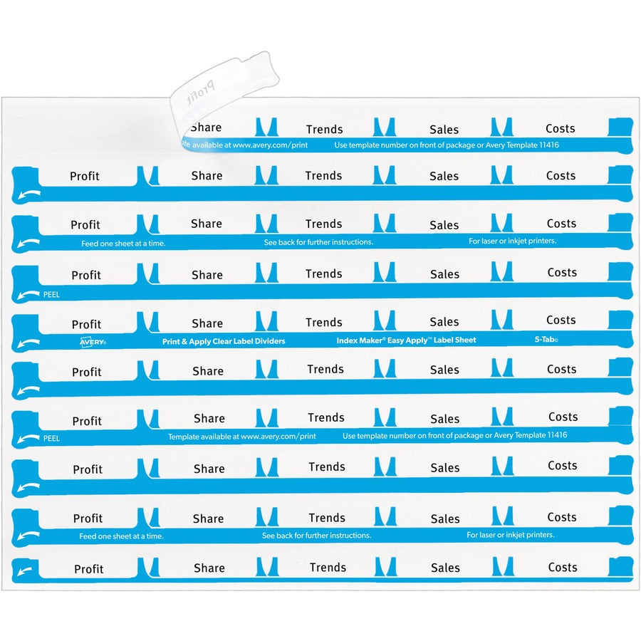 Avery&reg; 5 Tab Easy Print & Apply Clear Label Sheet Refills (11225)