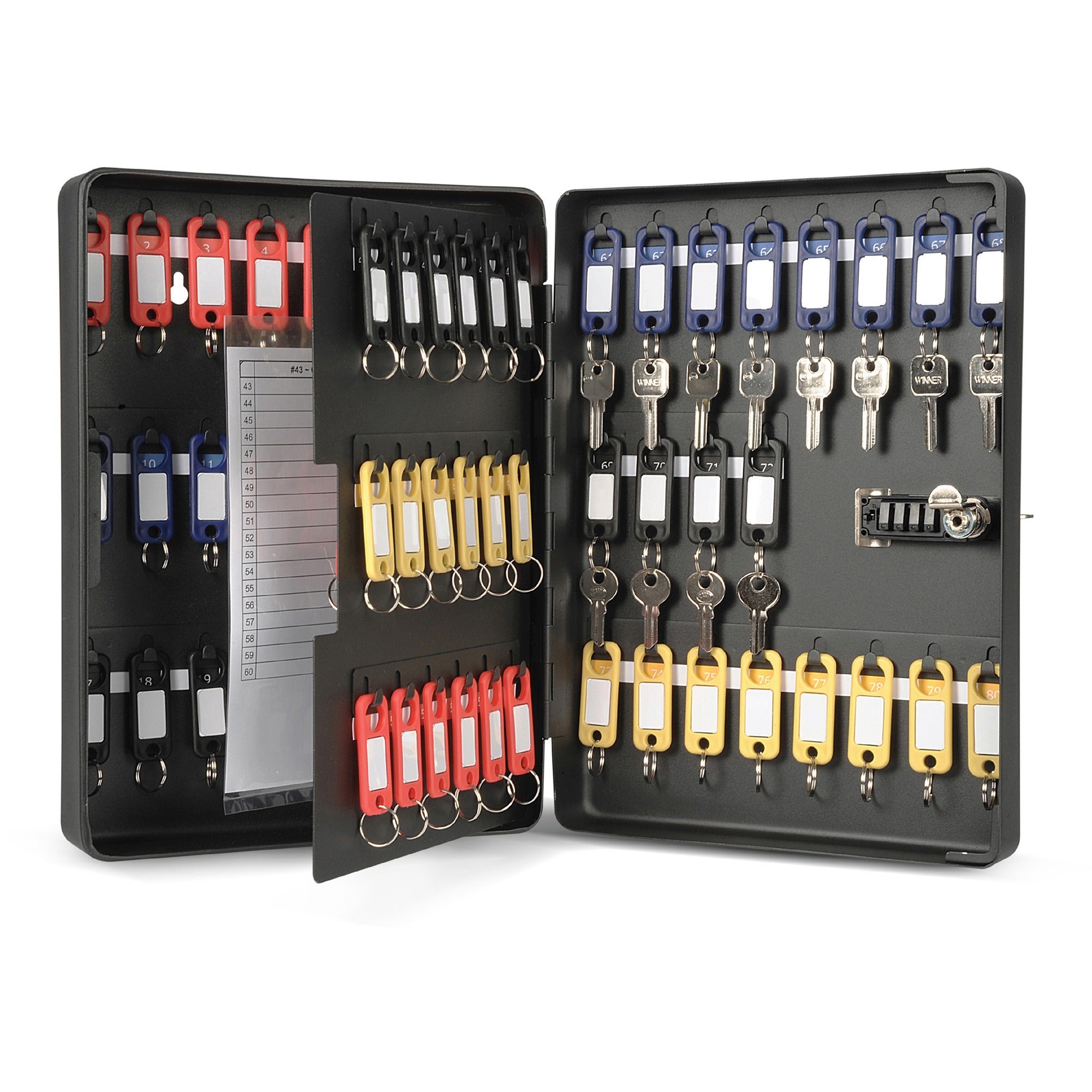 CARL Combination Key Cabinet, Black, Combination Lock, Pre-drilled Mounting Holes, Holds 80 Keys, Includes Hardware, 1 Each