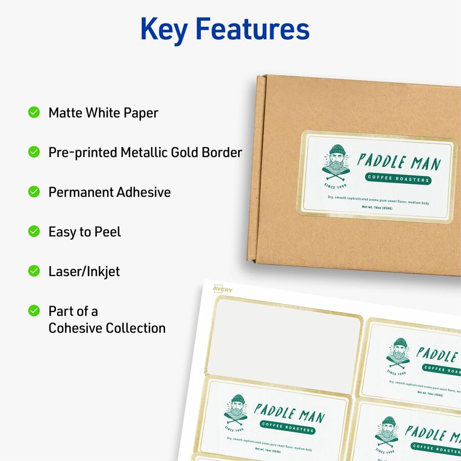 Avery&reg; Labels with Metallic Gold Borders, 2" x 4" , 100 (6541)