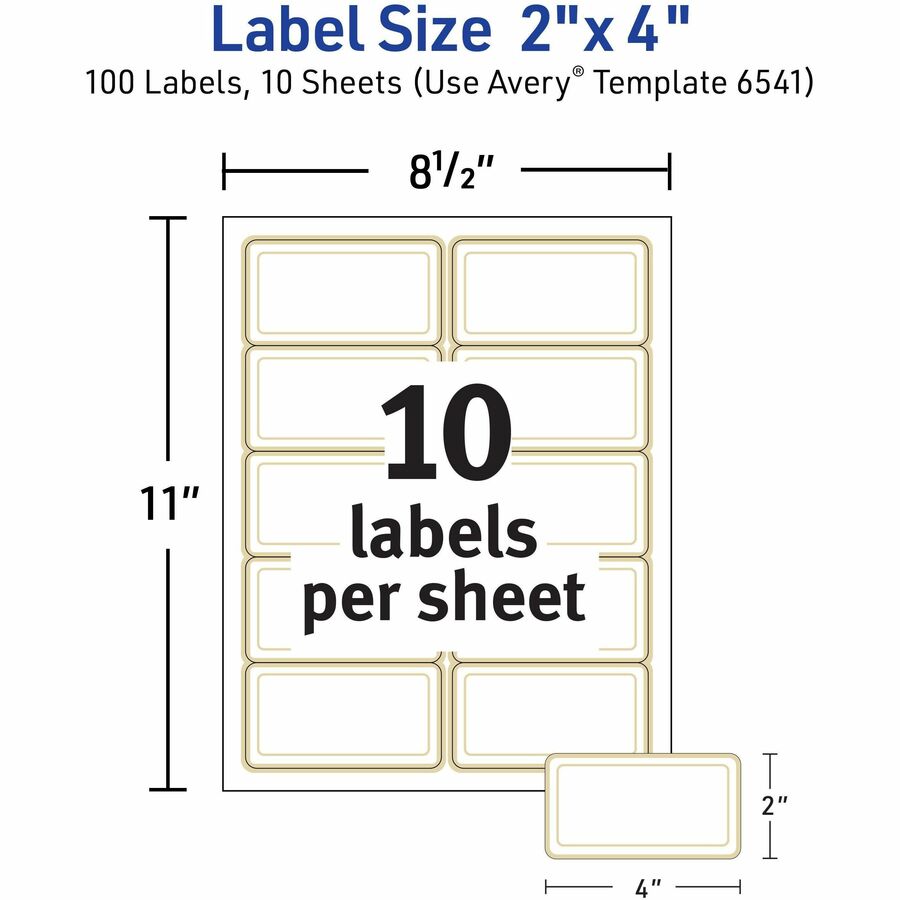 Avery&reg; Labels with Metallic Gold Borders, 2" x 4" , 100 (6541)