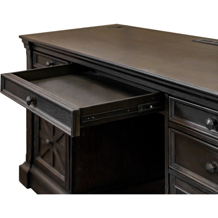 Martin Kingston Office Desking Unit - 30" Height x 66" Width x 22" Depth - Total Drawer(s): 7 - Material: Wood - Finish: Dark Chocolate, Rub Through - 1 Each