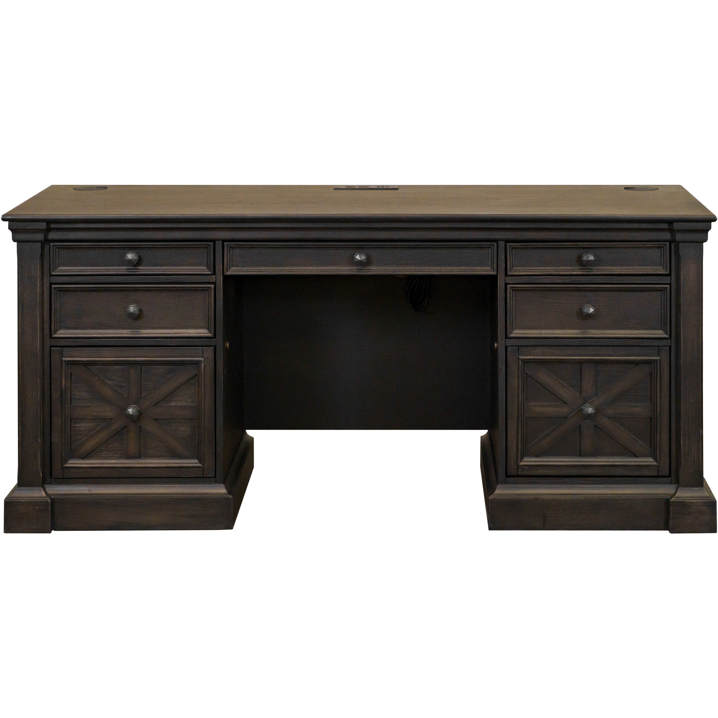 Martin Kingston Office Desking Unit - 30" Height x 66" Width x 22" Depth - Total Drawer(s): 7 - Material: Wood - Finish: Dark Chocolate, Rub Through - 1 Each