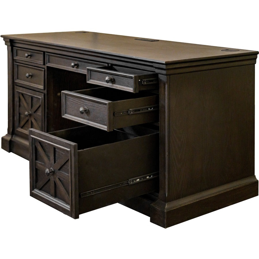 Martin Kingston Office Desking Unit - 30" Height x 66" Width x 22" Depth - Total Drawer(s): 7 - Material: Wood - Finish: Dark Chocolate, Rub Through - 1 Each