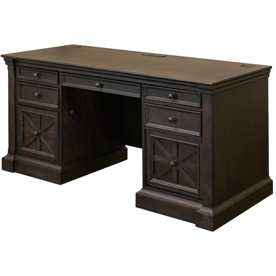 Martin Kingston Office Desking Unit - 30" Height x 66" Width x 22" Depth - Total Drawer(s): 7 - Material: Wood - Finish: Dark Chocolate, Rub Through - 1 Each