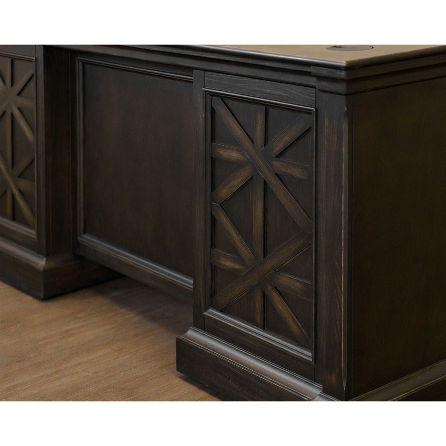 Martin Kingston Office Desking Unit - 30" Height x 66" Width x 30" Depth - Total Drawer(s): 5 - Double Pedestal - Material: Wood - Finish: Dark Chocolate, Rub Through - 1 Each