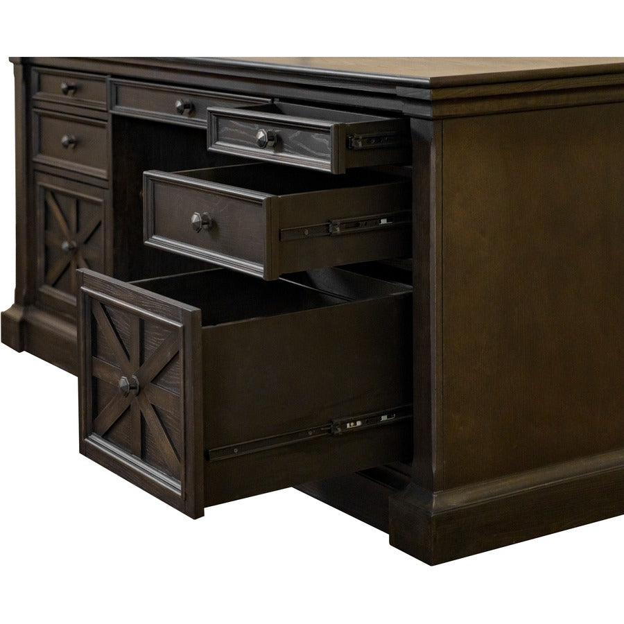 Martin Kingston Office Desking Unit - 30" Height x 66" Width x 30" Depth - Total Drawer(s): 5 - Double Pedestal - Material: Wood - Finish: Dark Chocolate, Rub Through - 1 Each