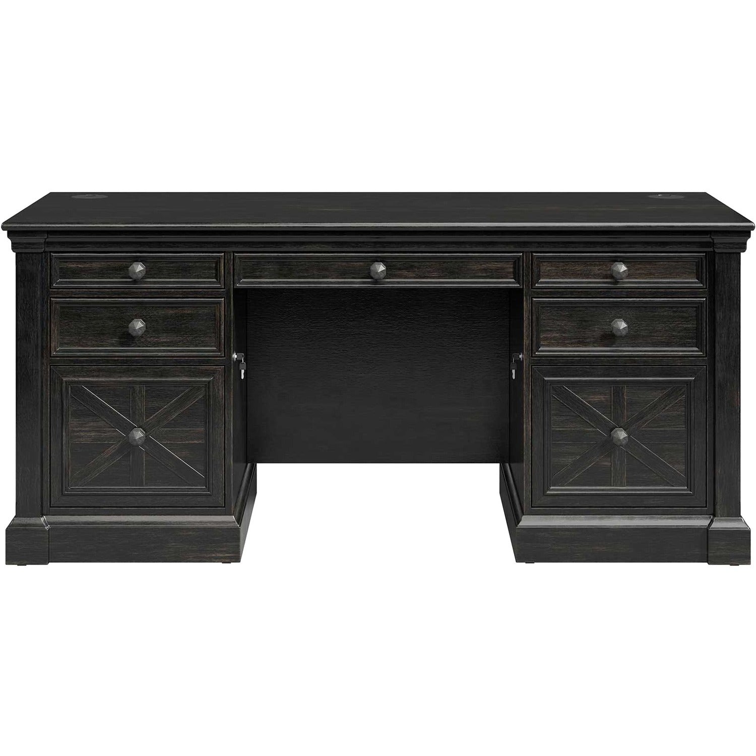 Martin Kingston Office Desking Unit - 30" Height x 66" Width x 30" Depth - Total Drawer(s): 5 - Double Pedestal - Material: Wood - Finish: Dark Chocolate, Rub Through - 1 Each
