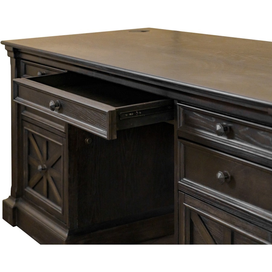 Martin Kingston Office Desking Unit - 30" Height x 66" Width x 30" Depth - Total Drawer(s): 5 - Double Pedestal - Material: Wood - Finish: Dark Chocolate, Rub Through - 1 Each