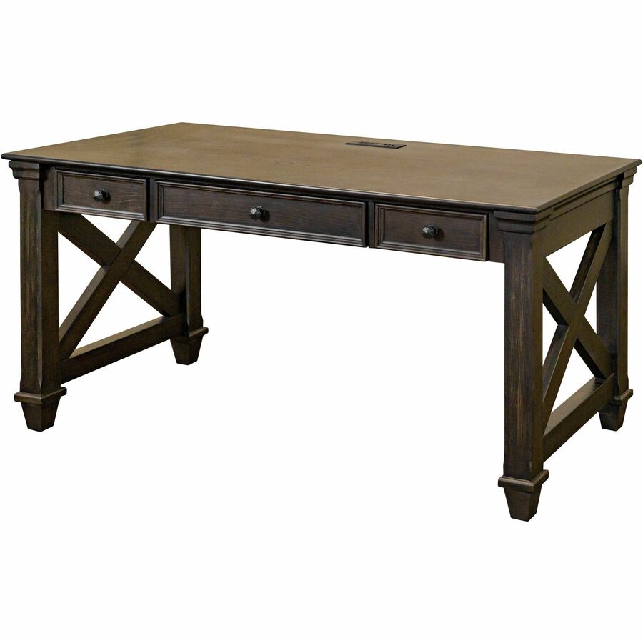 Martin Kingston Office Desking Unit - 30" Height x 60" Width x 28" Depth - Total Drawer(s): 3 - Material: Wood - Finish: Dark Chocolate, Rub Through - 1 Each