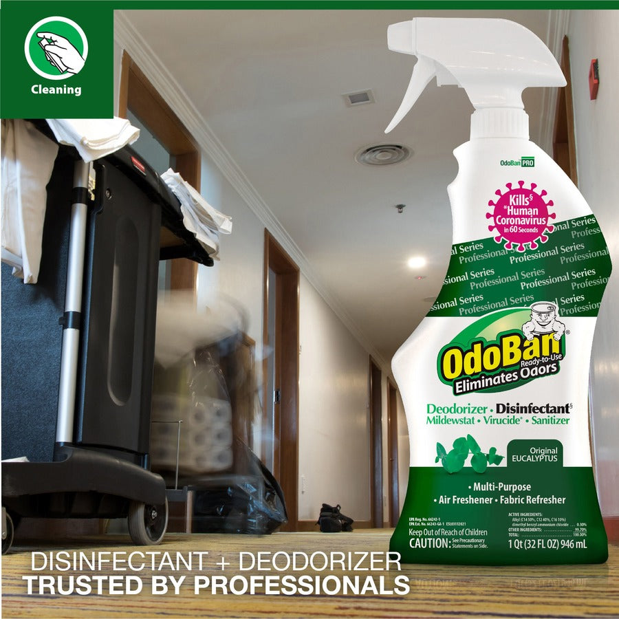 OdoBan Eucalyptus Deodorizer Disinfectant Spray - Ready-To-Use - 32 fl oz (1 quart) - Original Eucalyptus Scent - Deodorize, Residue-free, Freshen, Mildewstatic - Green - 1 Each
