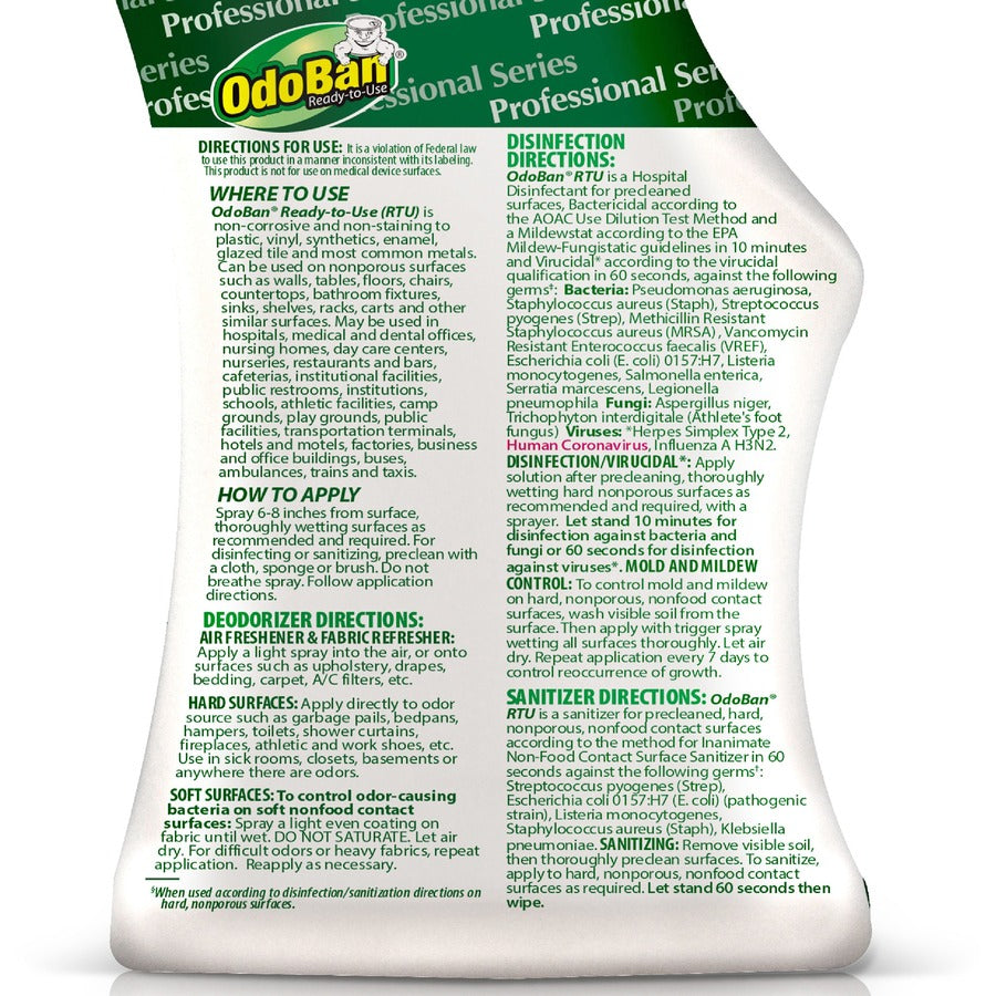 OdoBan Eucalyptus Deodorizer Disinfectant Spray - Ready-To-Use - 32 fl oz (1 quart) - Original Eucalyptus Scent - Deodorize, Residue-free, Freshen, Mildewstatic - Green - 1 Each