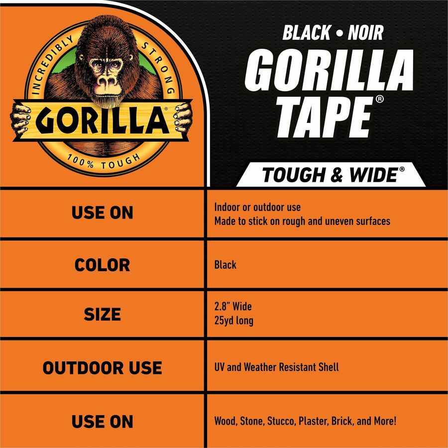 Gorilla Tape - 50 yd Length x 1.88" Width - Black - 1 Roll