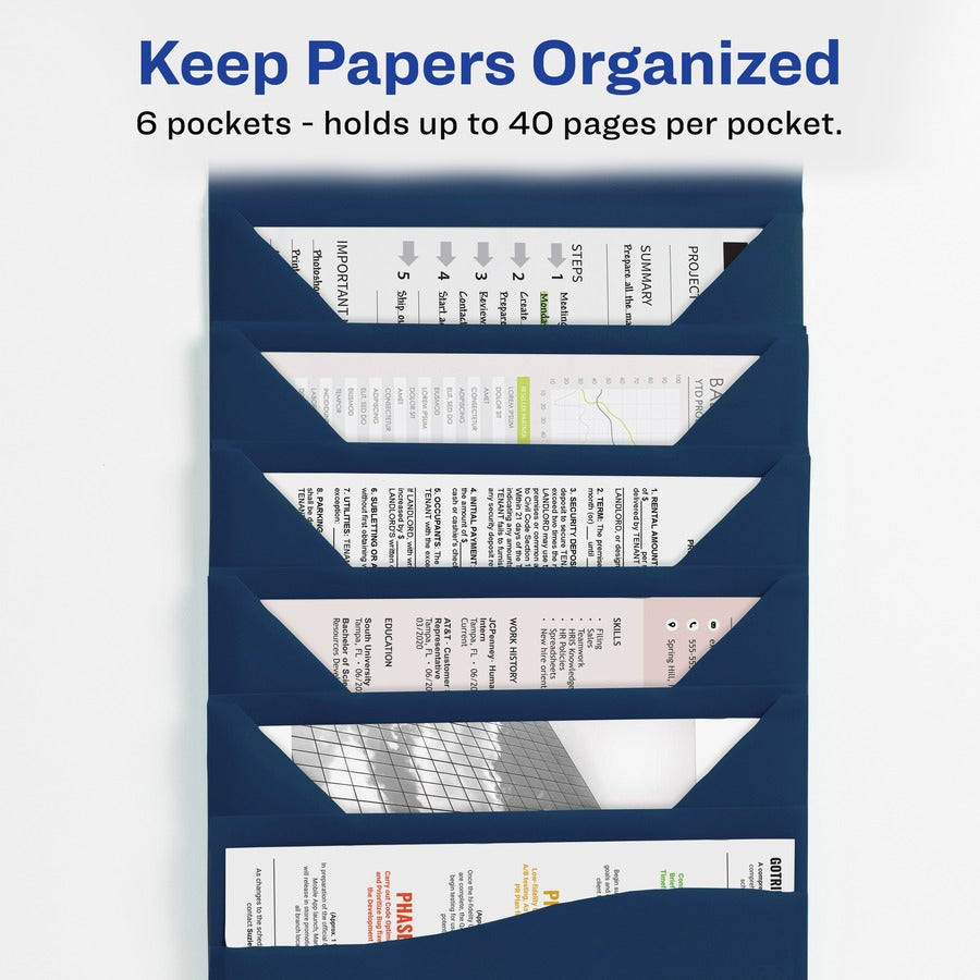 Avery&reg; Slide & View Letter Organizer Folder - 8 1/2" x 11" - 40 Sheets Capacity - 6 Pocket(s) - Plastic, Poly - Navy - 1 Each