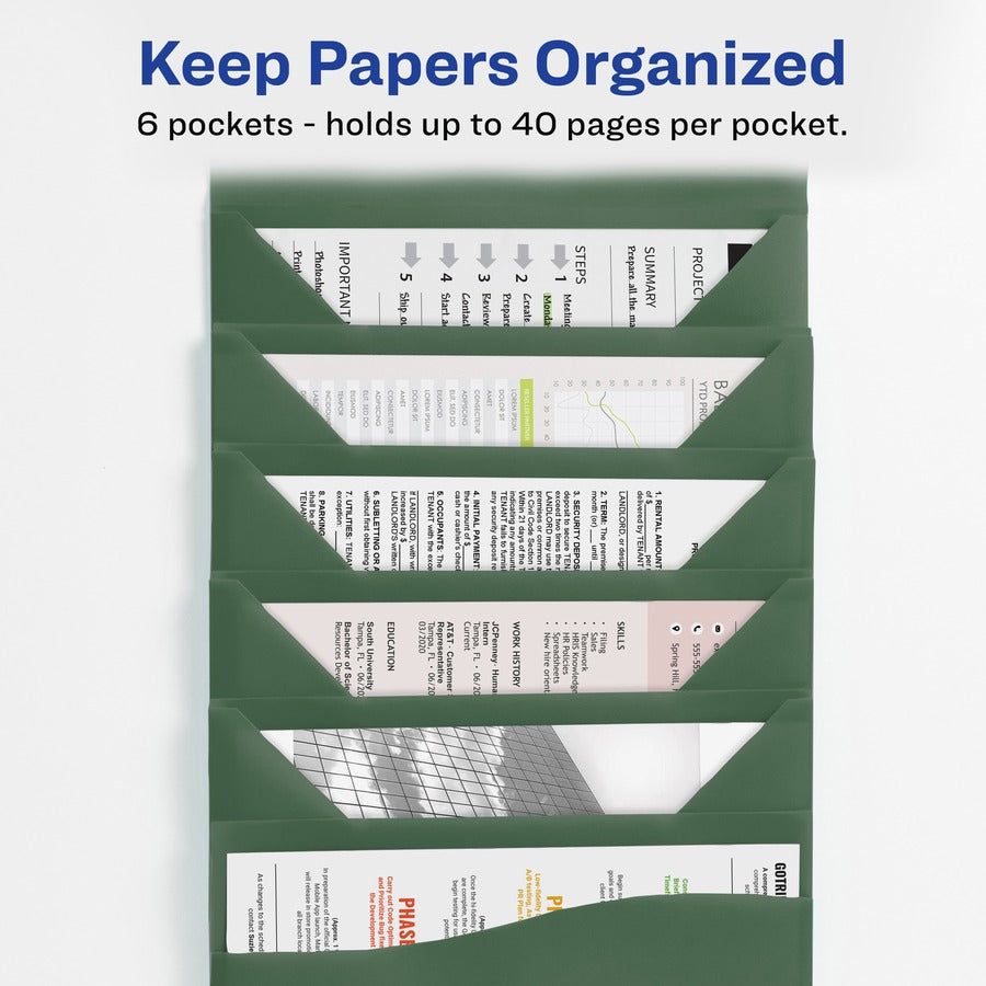 Avery&reg; Slide & View Letter Organizer Folder - 8 1/2" x 11" - 40 Sheets Capacity - 6 Pocket(s) - Plastic, Poly, Polypropylene - Sage - 1 Each