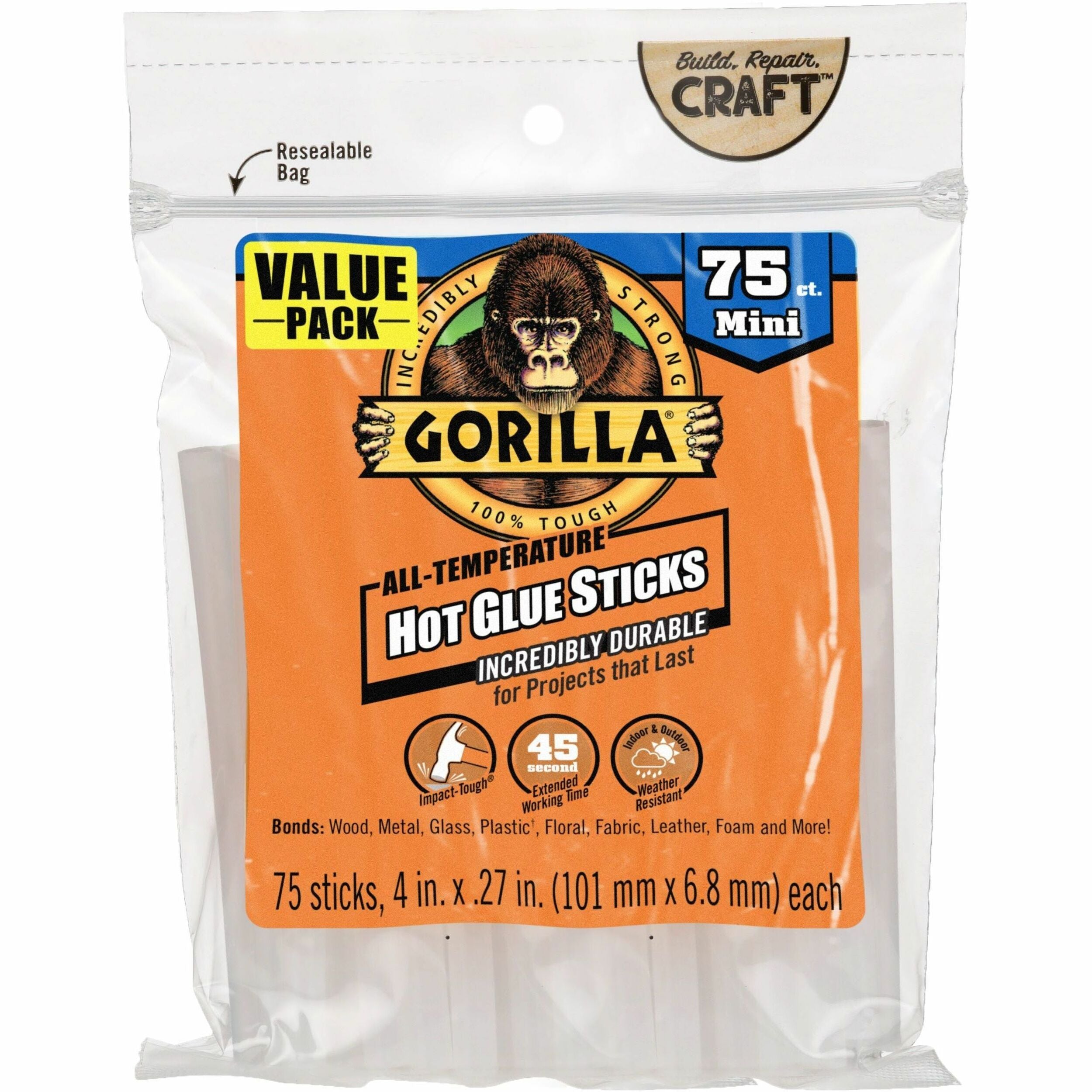 Gorilla Mini Hot Glue Sticks, Clear, 1 Pack