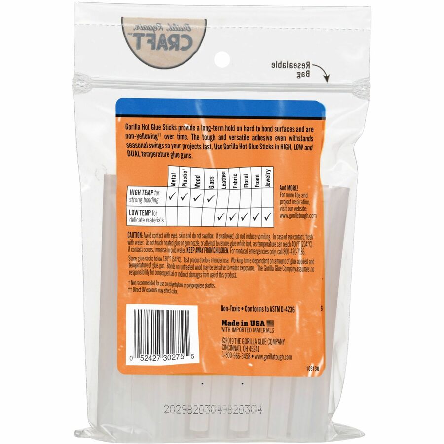 Gorilla Mini Hot Glue Sticks, Clear, 1 Pack