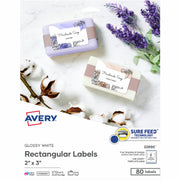 2" Height x 3" Width - Permanent Adhesive - Rectangle - Gloss White - Jam-free, Stick & Stay, Smudge Proof, Foldable - 8 / Sheet - 80 / Pack