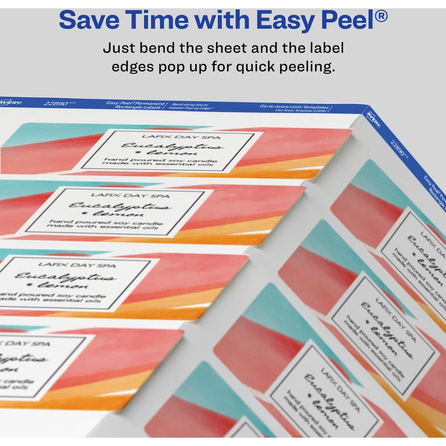 2" Height x 3" Width - Permanent Adhesive - Rectangle - Gloss White - Jam-free, Stick & Stay, Smudge Proof, Foldable - 8 / Sheet - 80 / Pack