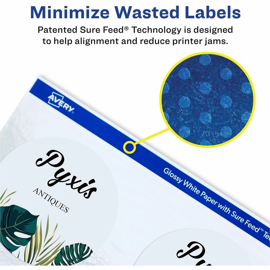 x 3" Diameter - Permanent Adhesive - Round - Glossy - White - Paper - Jam-free, Stick & Stay, Smudge Proof, Foldable - 6 / Sheet - 10 Total Sheets - 60 Total Label(s) - For Label Printer - 60 / Pack