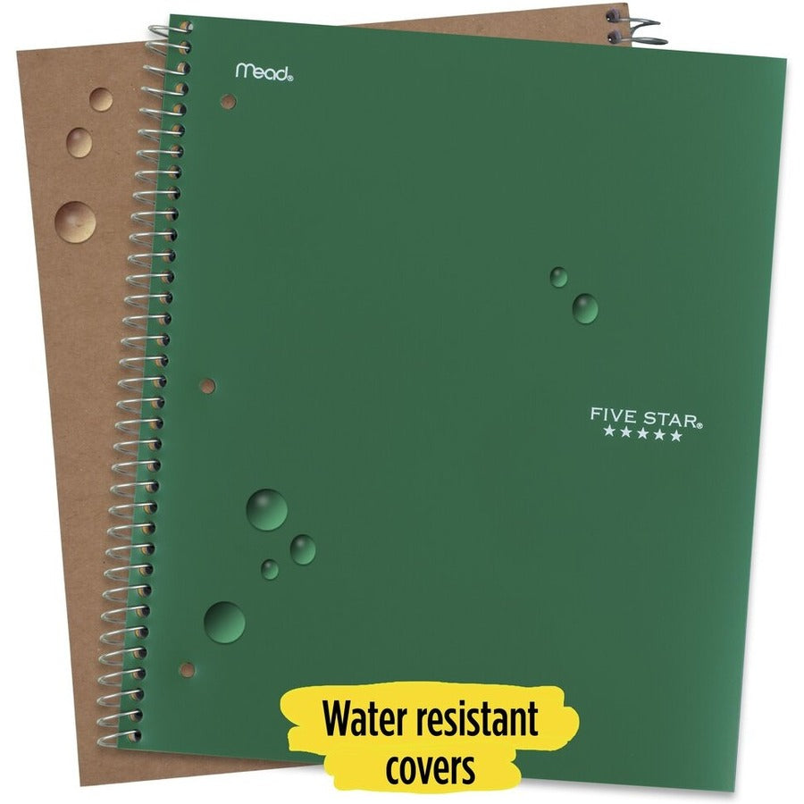 Five Star Wirebound Notebook, 1 Subject, 100 Sheets, Letter Size 8.5" x 11", Forest Green Plastic Cover, Double Sided, Perforated, Storage Pocket, Water Resistant, Spiral Lock, 1 Each